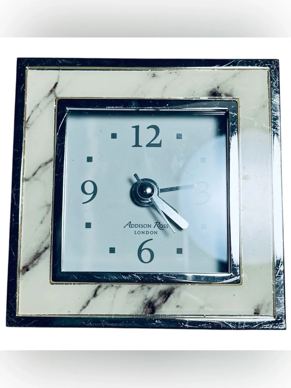 Addison Ross London Square Alarm Clock - Faux Marble Enamel Gilt - EUC Working